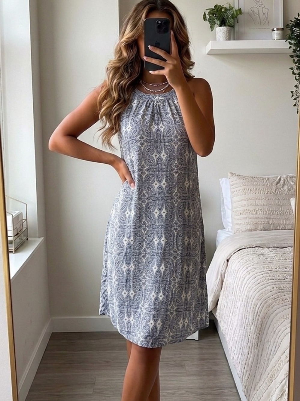 Altar’d State Blue & White Medallion Halter Mini Dress | Small